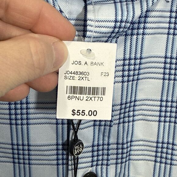 NEW Jos. A. Bank Traveler Tailored Fit Blue Plaid Button-Down Shirt Men's 2XLT - Picture 4 of 12